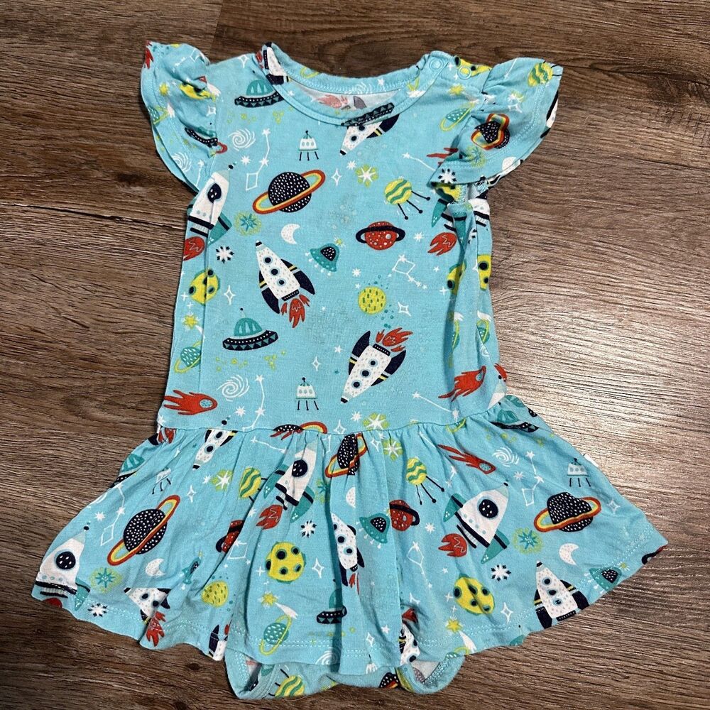 Posh Peanut Girls 12-18 Months Cosmo Ruffle Twirl Skirt Bodysuit Bamboo Space
